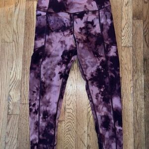 Victoria's Secret Purple and Black Leggings with Abstract Tie-Dye Design